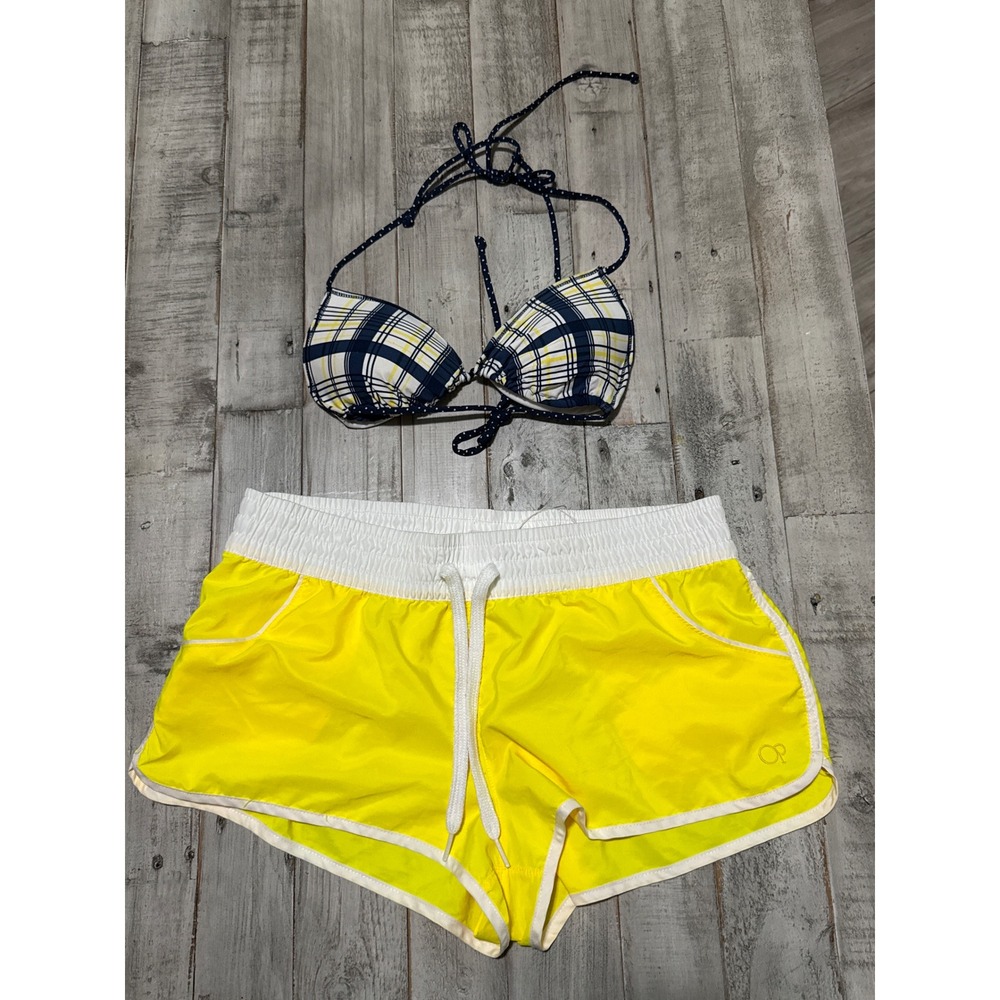 OP Yellow Board M Shorts/ABERCROMBIE&FITCH Plaid Bikini Top SetWomens L Swimwear